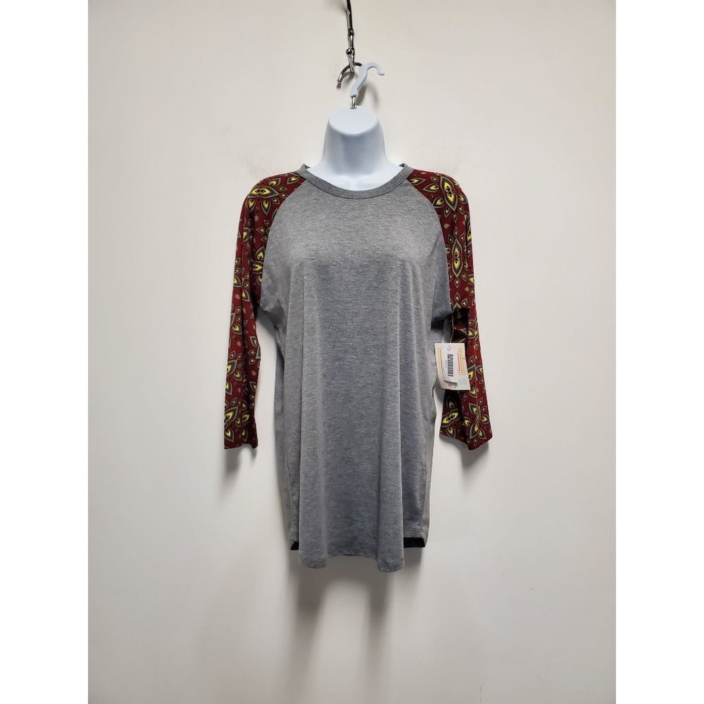 LuLaRoe Grey Body with Burgundy Design Sleeves Randy Size Medium